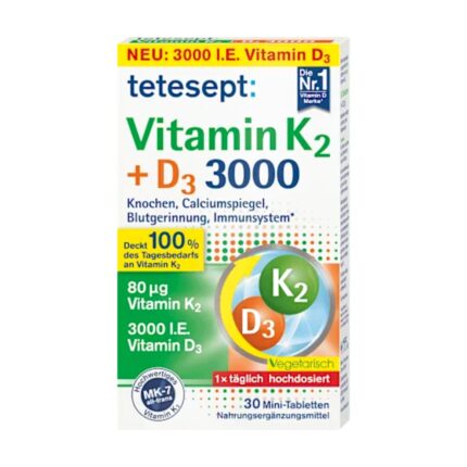تيتيسيبت فيتامين K2 + D3 3000 عبوة 30 قرصًا صغيرًا Tetesept Vitamin K2 D3 3000 — لدعم العظام والمناعة