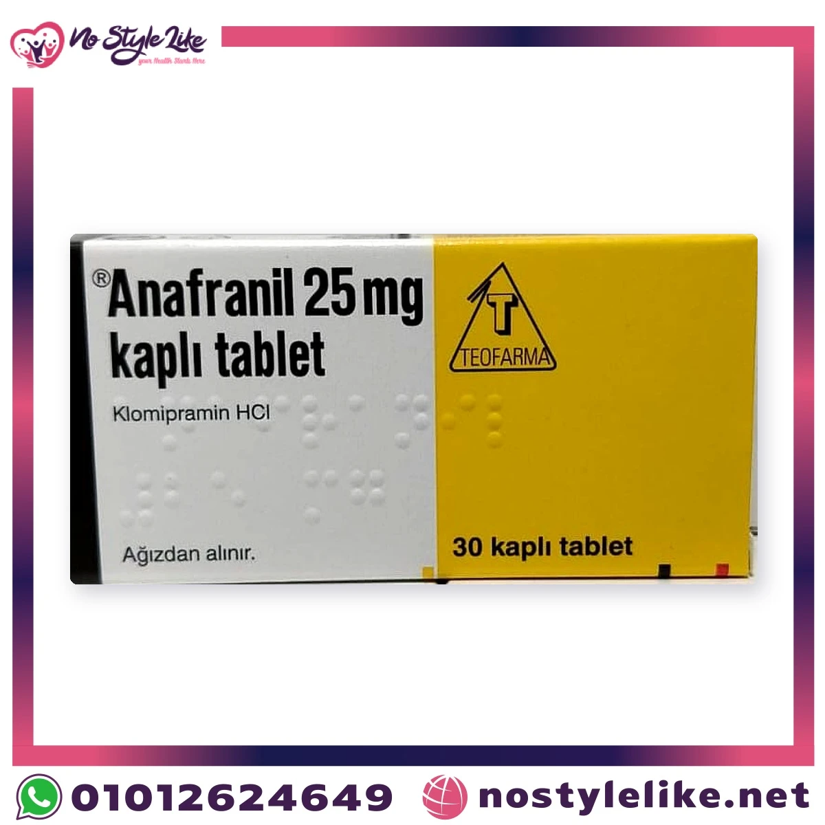 Anafranil 25 mg (clomipramine) 30 coated tablets – front of the box