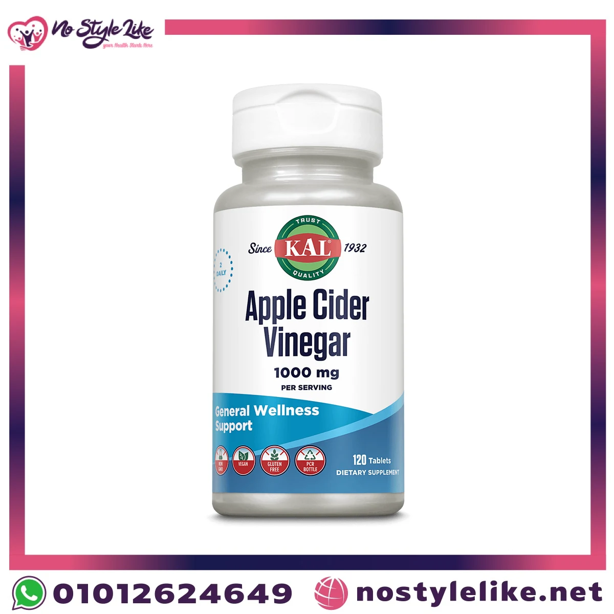 KAL Apple Cider Vinegar 1000 mg 120 Tablets