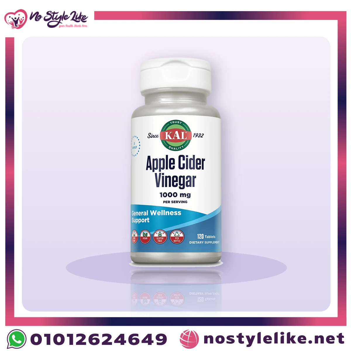 KAL Apple Cider Vinegar 1000 mg 120 tablets bottle