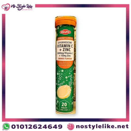 مينافيت فيتامين سي وزنك MinaVit Vitamin C 1000mg Zinc 15mg أقراص فوارة 20 قرص بطعم البرتقال