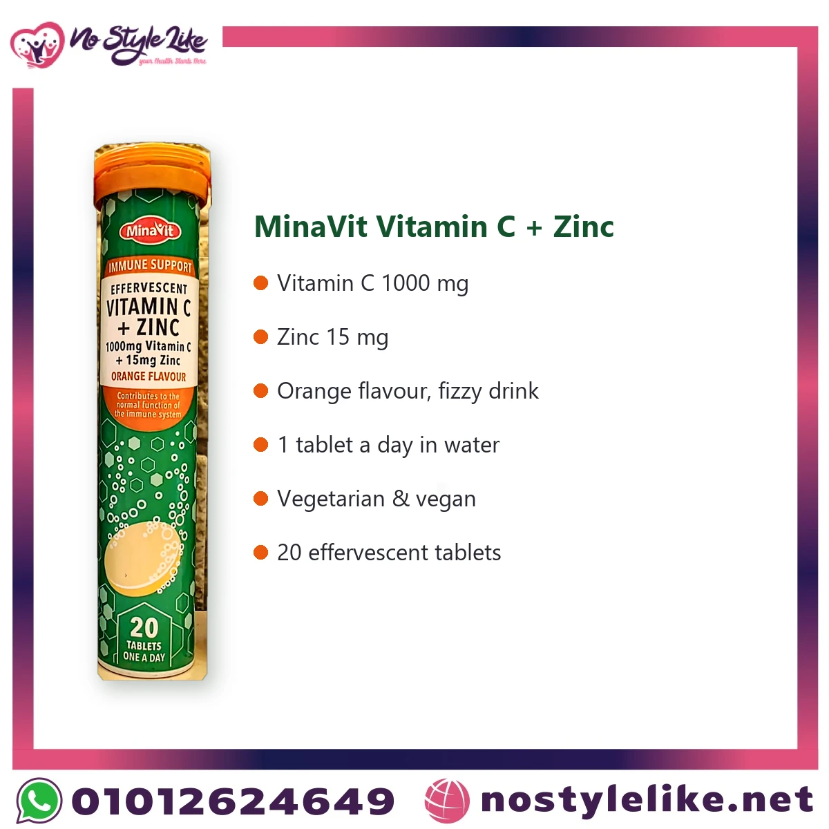 MinaVit Vitamin C Zinc effervescent key features