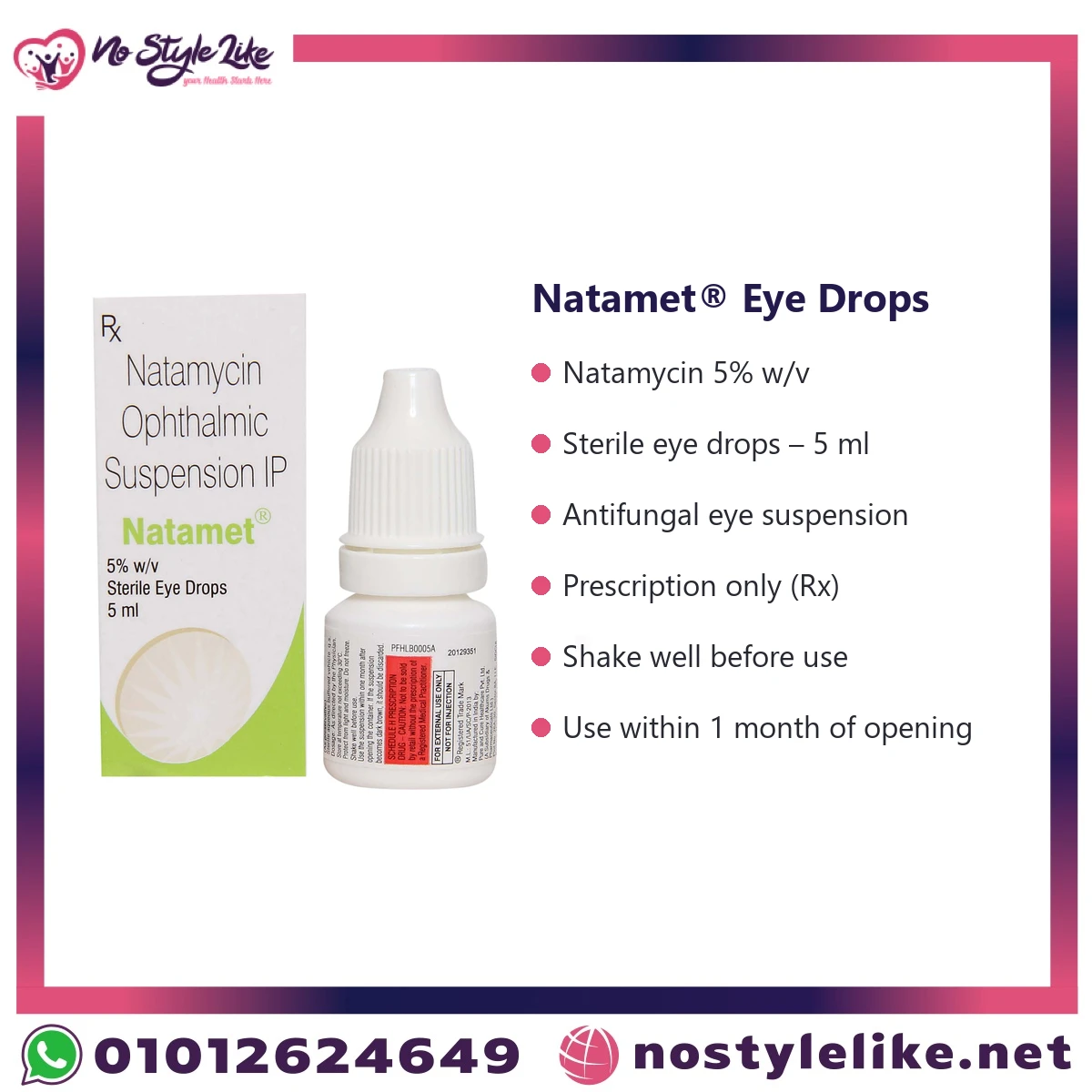 Natamet eye drops 5% natamycin key features