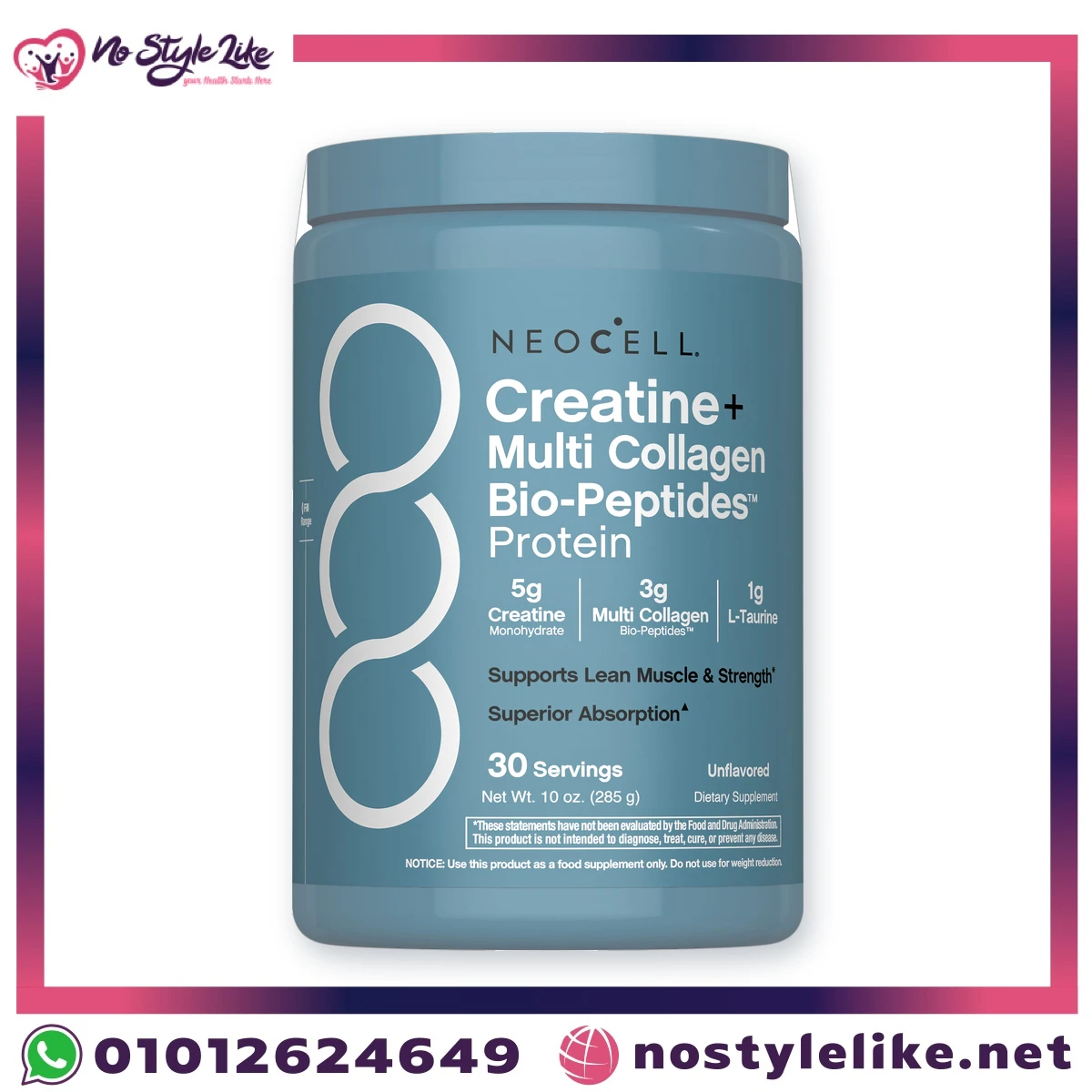NeoCell Creatine Multi Collagen Bio-Peptides Protein unflavored powder 285 g 30 servings