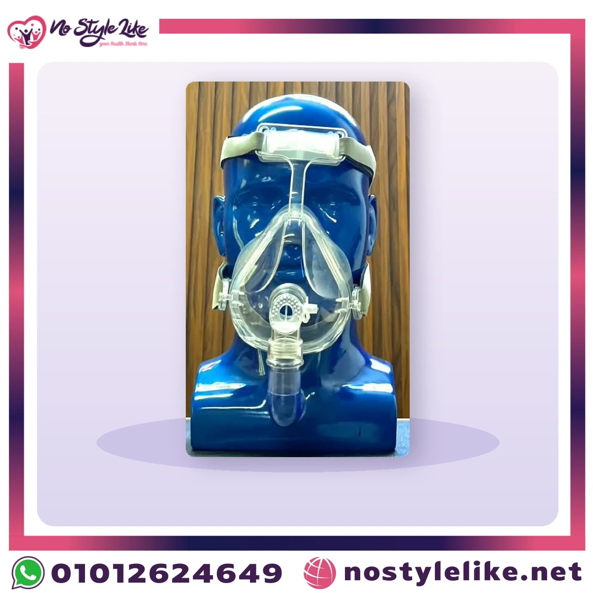 Reno Med full face CPAP mask covering nose and mouth with adjustable headgear and elbow connector