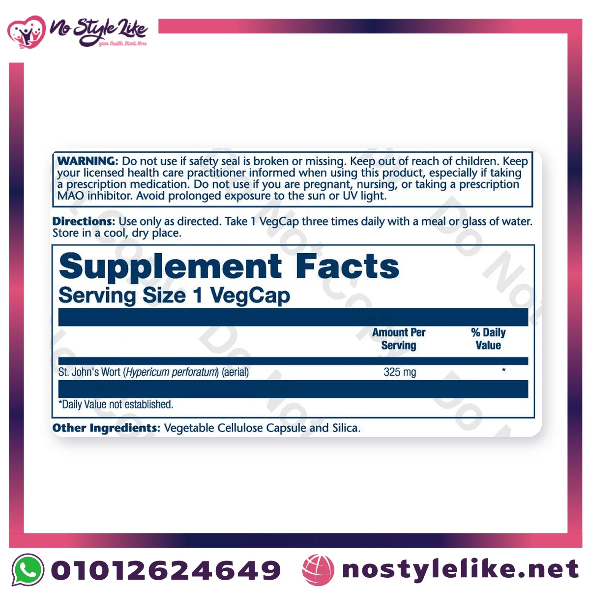 Solaray St. John's Wort 325 mg 100 VegCaps – supplement facts label